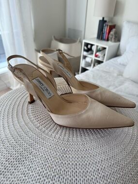 Jimmy Choo Beige Pointed-Toe Slingback Heels